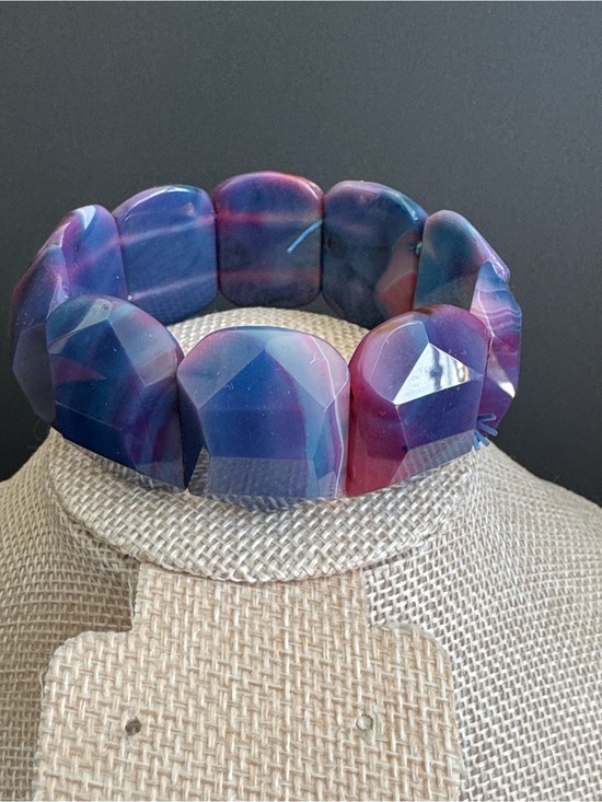 Jewelry - VTG Chunky Geometric Agate Gemstone Stretch Bracelet